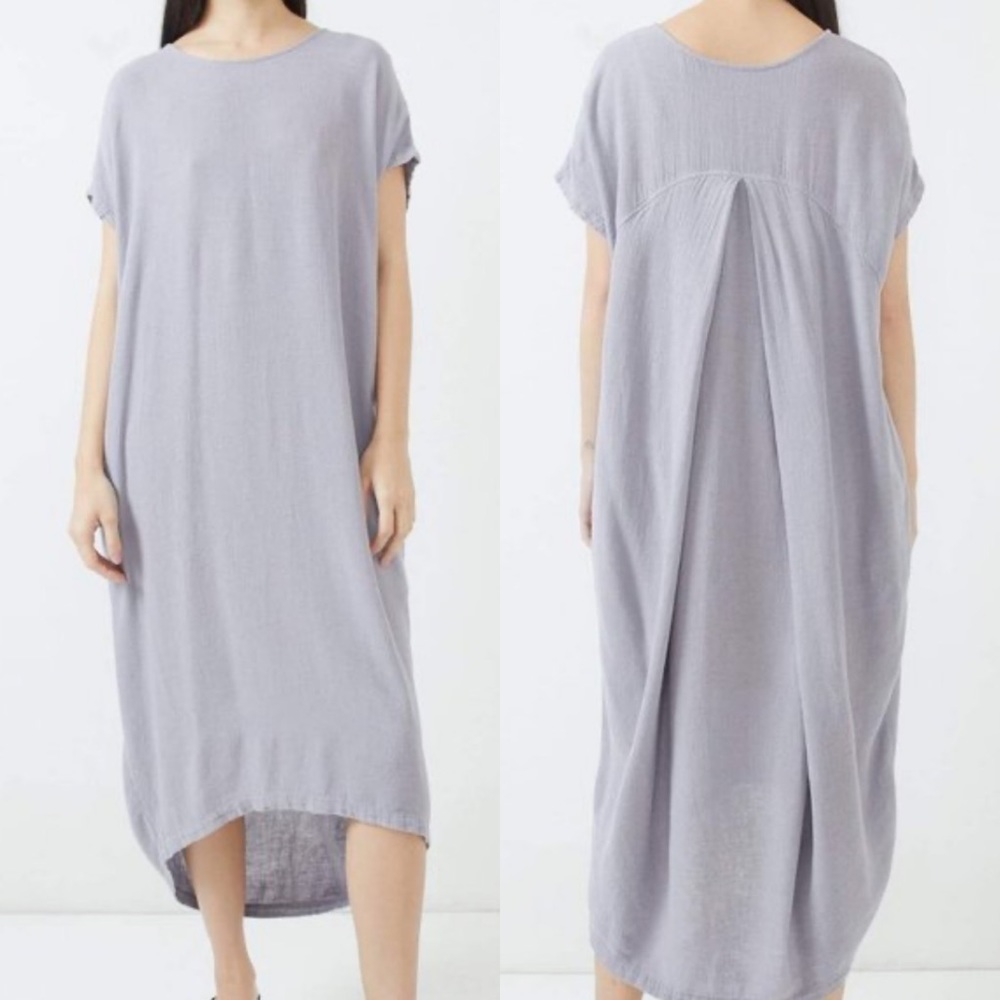 Black Crane Lavender Linen Blend Pleated Cocoon Midi Dress - Small - Picture 2 of 12